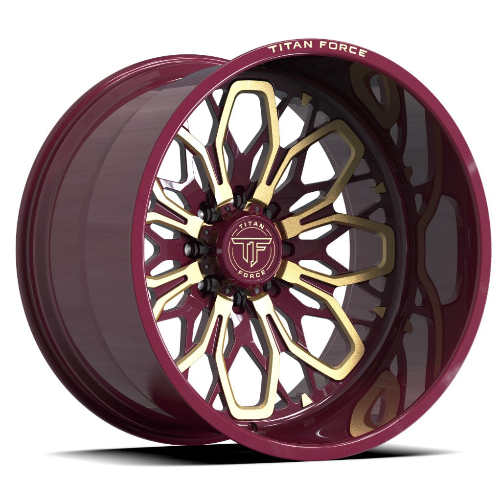Titan Force forged wheel in maroon and gold
